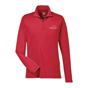 Red long-sleeve quarter-zip pullover with logo