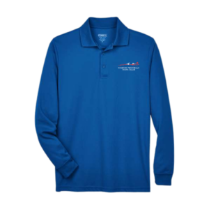 Blue long-sleeve polo with car club logo