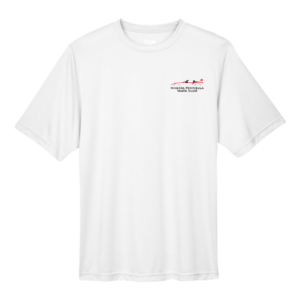 White short-sleeve T-shirt with small chest logo