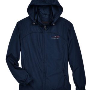 Navy blue hooded jacket with small logo
