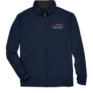 Navy zip-up jacket with Miata club logo