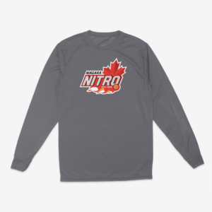 Gray long-sleeve shirt with Niagara Nitro logo