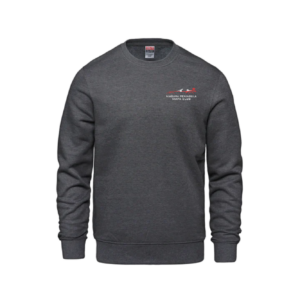 Charcoal crewneck sweatshirt with small chest logo
